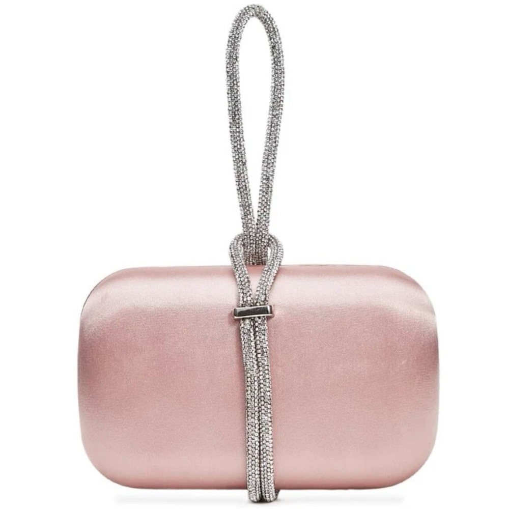 Rhinestone chain clutch wristlet bag dusty pink